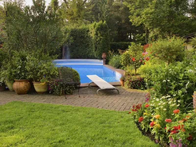 Ландшафт в саду с бассейном