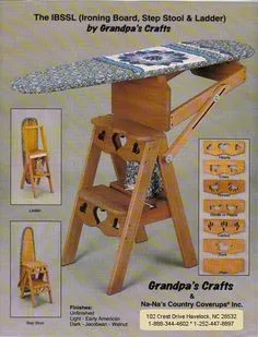 Grandpa's Crafts: a small business that sells wooden ironing board/step stools and wooden picket fence shelves. Woodworking Joints, Folding Furniture, Wooden Ironing Board, Wooden Step Stool
