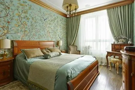 Зеленая спальня в классическом стиле - Дизайн интерьера