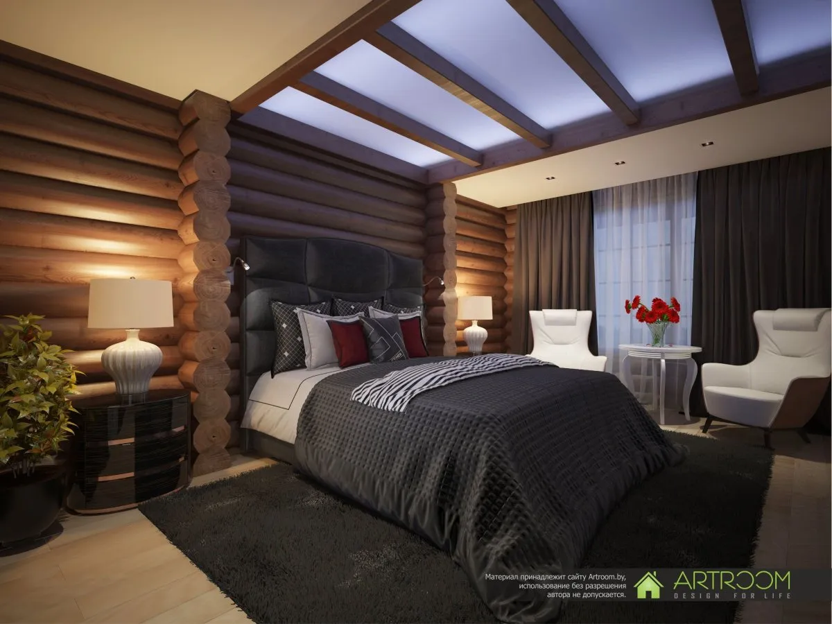 Спальня в деревянном доме в романтическом стиле