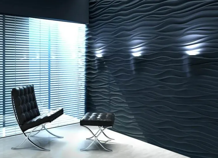 3Д-панели волнами со светильниками