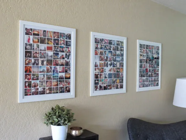 Композиции составленные из небольших фотографий на стене