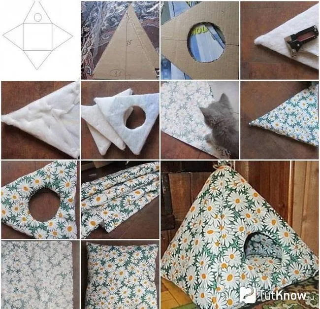 Кошачья палатка из картона и ткани