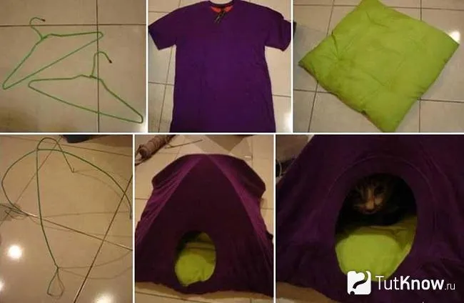 Домик из фиолетовой футболки