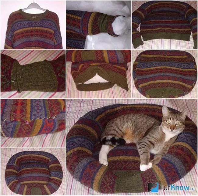 Второй вариант лежанки из свитера