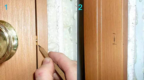 Разметка языка замка на косяке двери под ответную часть карандашом