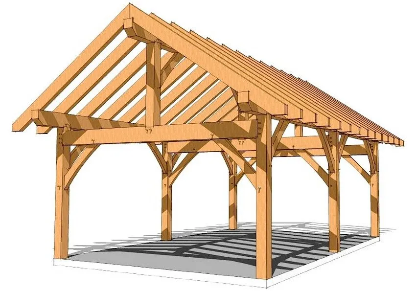 Проект каркаса из дерева для навеса с двускатной крышей