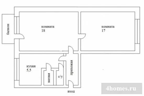 Перепланировка «хрущевки»: варианты планировки 2-х смежных комнат