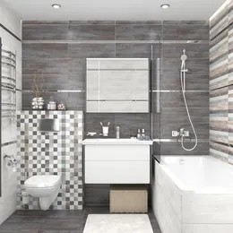 Laparet Havana 20x60, для ванной, керамика, стиль: современный, цвет: серый, Россия, под дерево, матовая - фото интерьера 1 - фото 1