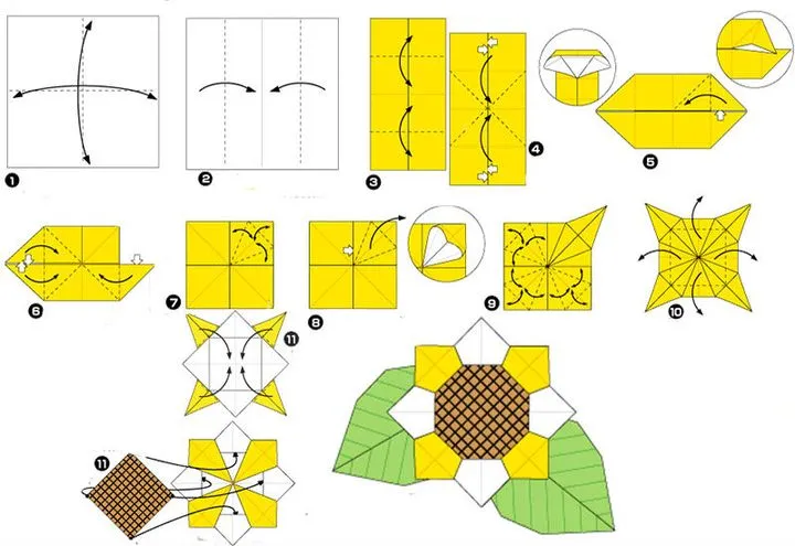 Мастер-класс по сборке подсолнуха-оригами