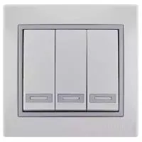 Выключатель 3-кл. СП Мира 10А IP20 с сер. вставкой бел. LEZARD 701-0215-109 Выключатель 3-кл. СП Мира 10А IP20 с сер. вставкой бел. LEZARD 701-0215-109