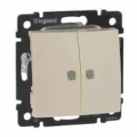 Переключатель двухклавишный на 2 направления Legrand Valena 10A 250V с подсветкой слоновая кость 774112 Переключатель двухклавишный на 2 направления Legrand Valena 10A 250V с подсветкой слоновая кость 774112