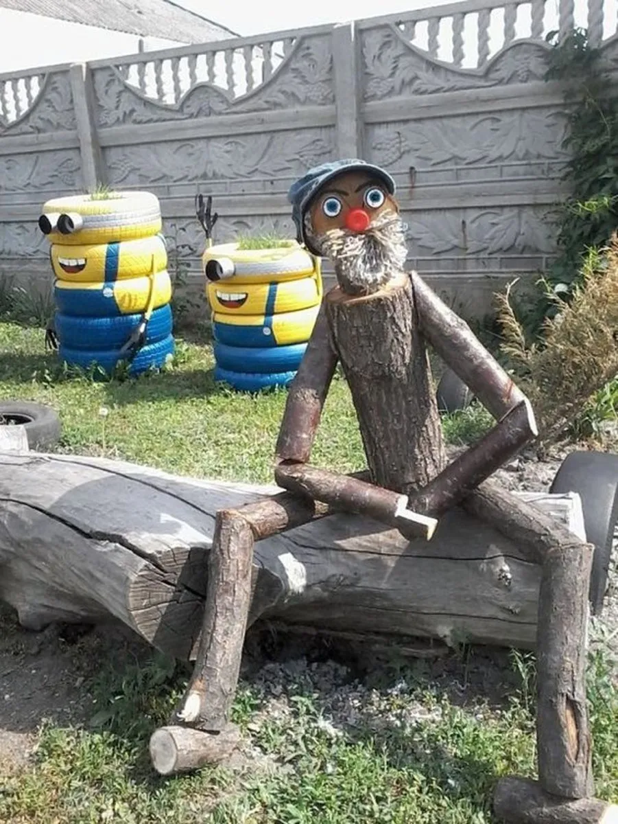 Декор из пеньков для сада